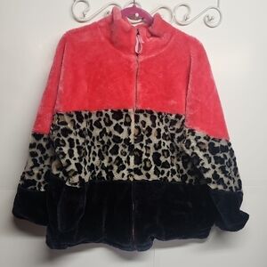 UGG oversized pink & black puffer jacket plush animal print color block  szS